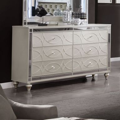 image of Amann Transitional Silver 56-inch Wide 6-Drawer Wood Dresser by Silver Orchid - Silver with sku:yjskjzzwn5g4t4pv92-b3wstd8mu7mbs-overstock