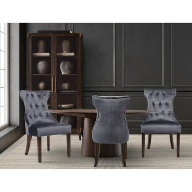 image of Chic Home Bronte Velvet Modern Contemporary Button Tufted Dining Chair - Blue with sku:ah7exevvm_orfouxn5h3gwstd8mu7mbs-overstock