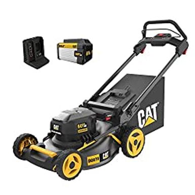 image of Caterpillar DG670 60V 21" Brushless Lawn Mower- 5.0Ah Battery & Charger Included, Black, Yellow with sku:b0b9ffdltz-amazon