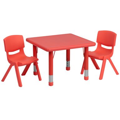 image of 24" Square Plastic Height Adjustable Activity Table Set with 2 or 4 Chairs - Red - 2 chairs with sku:xvtqawz-4rgin1dfp6mv-gstd8mu7mbs-overstock