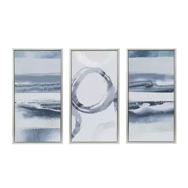 image of Grey Surrounding Silver Foil Abstract 3-piece Framed Canvas Wall Art Set with sku:mp95c-0101-olliix