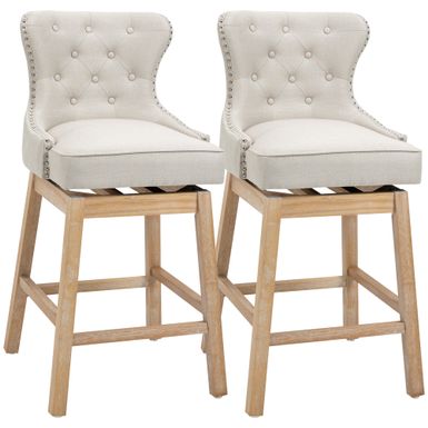 image of HOMCOM Upholstered Fabric Bar Height Bar Stools Set of 2, 180 Swivel Nailhead-Trim Pub Chairs, 30" Seat Height with Rubber Wood - Beige with sku:zffyowbnl7fajpdjhsqd0astd8mu7mbs-overstock