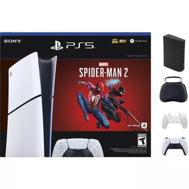 image of PlayStation 5 Slim Console Digital Edition - Marvel's Spider-Man 2 Bundle (Full Game Download Included) With Accessories & White Controller (Total 2 Controllers Included) with sku:1000039790wht-streamline