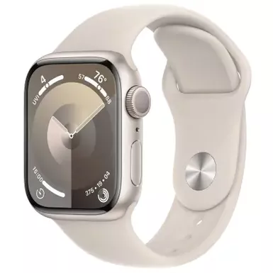 image of Apple Watch Series 9 Gps 41mm Starlight Aluminum Case With S/m Starlight Sport Band with sku:bb22269406-bestbuy