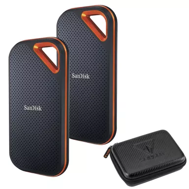 image of SanDisk Extreme PRO Portable 4TB USB 3.2 Gen 2 Type-C External SSD V2, 2-Pack, Bundle with HD-1 Hard Drive Case with sku:ide814t00g2b-adorama