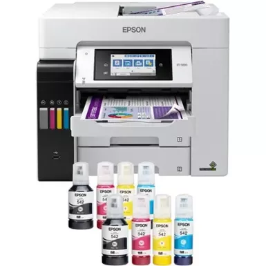 image of Epson - EcoTank Pro ET-5850 Wireless All-In-One Inkjet Printer - White with sku:bb21463696-bestbuy
