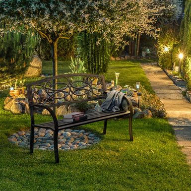 image of Furniture of America Flints Bronze Iron Outdoor Garden Bench - Powdered Black with sku:zdqqmly1esjnromw101yhwstd8mu7mbs-overstock