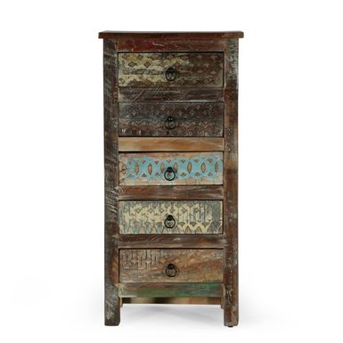image of Swint Boho Handcrafted 5 Drawer Chest by Christopher Knight Home - 20.00" W x 16.00" D x 41.00" H - 20.00" W x 16.00" D x 41.00" H - Multi-Colored + Natural with sku:nycvlzwtaimbsju26gql9astd8mu7mbs-overstock