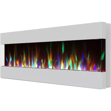 image of 60-In. Recessed Wall Mounted Electric Fireplace with Crystal and LED Color Changing Display, White with sku:cam60recwmef-1wht-almo