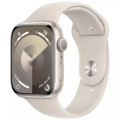 image of Apple Watch Series 9 Gps 45mm Starlight Aluminum Case With M/l Starlight Sport Band with sku:bb22269419-bestbuy