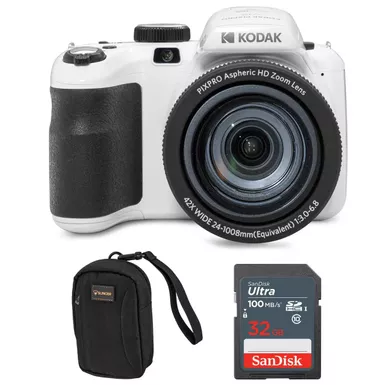 image of KODAK PIXPRO AZ425 Astro Zoom 20MP Full HD Digital Camera, White, Bundle with 32GB Memory Card and Camera Bag with sku:ikkaz425whk-adorama