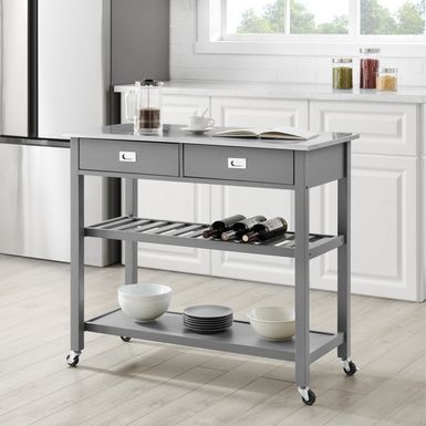 image of Chloe Stainless Steel Top Kitchen Island/Cart - 37"H x 42"W x 20"D - Kitchen Cart - Stainless Steel - Grey with sku:ffvqnmkcx8dztu_d1zj37astd8mu7mbs-overstock