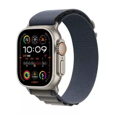 image of Apple Watch Ultra 2 GPS + Cellular 49mm Titanium Case with Blue Alpine Loop (Medium) - Titanium with sku:bb22269335-bestbuy