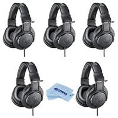 image of Audio-Technica 5 Pack ATH-M20x Professional Monitor Headphones, 96dB, 15-20kHz, Black - With Microfiber Cloth with sku:atathm20x5-adorama