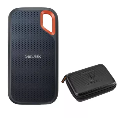 image of SanDisk Extreme Portable 4TB USB 3.2 Gen 2 Type-C External SSD V2, Black, Bundle with HD-1 Hard Drive Case with sku:idse614tg25a-adorama