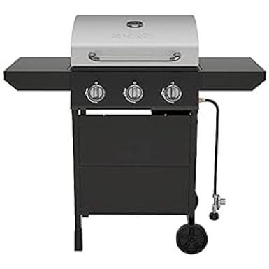 image of Nexgrill Premium 3 Burner Propane Barbecue Gas Grill, Side Table Open Cart with Wheels, Outdoor Cooking, Patio, Garden Barbecue Grill, 27000 BTUs, Black and Silver with sku:b0bsrh27j3-amazon