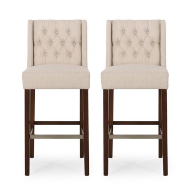 image of Bayliss Tufted Wingback Barstool (Set of 2) by Christopher Knight Home - Beige + Espresso with sku:nkzsuteabiarb6xrcipzoqstd8mu7mbs-overstock