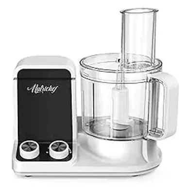 image of NutriChefKitchen Multipurpose 12 Cup Food Processor - Ultra Quiet 600 Watt Powered Electric & Vegetable Chopper w/Pre-set Speed Function for Easy Prep 6 Attachment Blades NCFP8.7, Black, White with sku:b09sbbmp1y-amazon