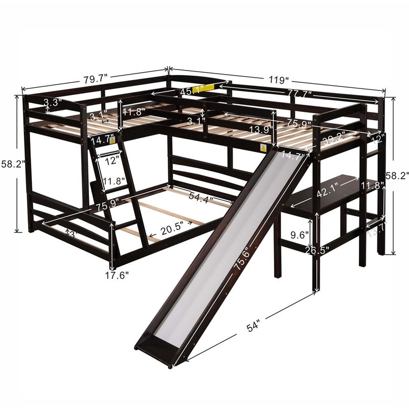 Rent To Own Merax L Shaped Twin Over Full Bunk Bed With Twin Size Loft