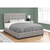 Bed - Queen Size / Grey Linen With 2 Storage Drawers