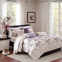 Taupe Luna 6 Piece Printed Quilt Set wit...