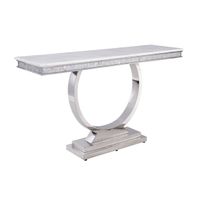 ACME Zander Sofa Table, White Engineering Marble & Mirrored Silver Finish