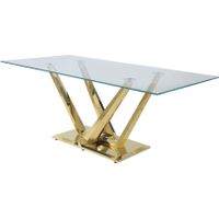 ACME Barnard Dining Table, Clear Glass & Mirrored Gold Finish