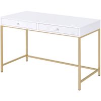 ACME Ottey Vanity Desk(Same 92540), White High Gloss & Gold Finish