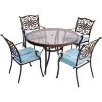 Traditions 5pc: 4 Dining Chairs, 48" Round Glass Top Table