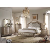 ACME Chelmsford Queen Bed, Beige Fabric & Antique Taupe