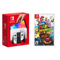 Nintendo - Switch OLED White + Super Mario 3D World Bowsers Fury BUNDLE