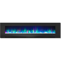 78-In. Wall-Mount Electric Fireplace in Black with Multi-Color Flames and Crystal Rock Display