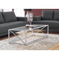 Coffee Table/ Accent/ Cocktail/ Rectangular/ Living Room/ 44"L/ Metal/ Tempered Glass/ Chrome/ Clear/ Contemporary/ Modern