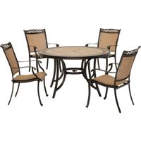 Fontana 5pc: 4 Sling Dining Chairs, 51" Round Tile Top Table