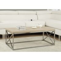 Coffee Table/ Accent/ Cocktail/ Rectangular/ Living Room/ 44"L/ Metal/ Laminate/ Natural/ Chrome/ Contemporary/ Modern