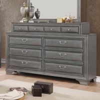 Transitional Wood 10-Drawer Double Dresser in Gray