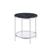 ACME Virlana End Table, Black Engineering Stone & Chrome Finish