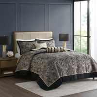 Black Aubrey 5 Piece Jacquard Bedspread Set with Throw Pillows, Queen