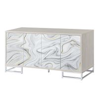 ACME Panos Console Cabinet, White Marble Paint & Chrome Finish