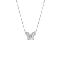 Large Pave X Baguette Butterfly Necklace