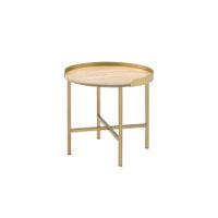 ACME Mithea End Table, Oak Table Top & Gold Finish