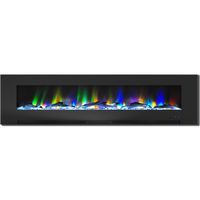 78-In. Wall-Mount Electric Fireplace in Black with Multi-Color Flames and Driftwood Log Display