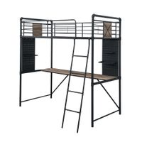 ACME Cordelia Twin Loft Bed w/Desk, Antique Oak, Sandy Black & Dark Bronze Hand-Brushed Finish