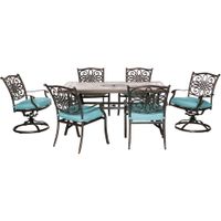 Monaco 7pc: 4 Cush Dining Chairs, 2 Cush Swivel Chairs, 40x68" Tile Top Table