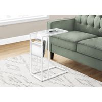 Accent Table/ C-shaped/ End/ Side/ Snack/ Magazine Storage/ Living Room/ Bedroom/ Metal/ Pu Leather Look/ Tempered Glass/ White/ Contemporary/ Modern