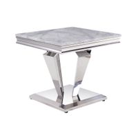 ACME Satinka End Table, Light Gray Engineering Marble & Mirrored Silver Finish