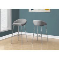 Bar Stool/ Set Of 2/ Bar Height/ Metal/ Fabric/ Grey/ Chrome/ Contemporary/ Modern