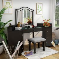 Glam Wood 3-Piece Vanity Set in Obsidian Gray