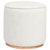 Zena Faux Sheepskin Upholstered Round Ottoman Ivory