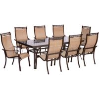 Monaco 9pc: 8 Sling Dining Chairs, 42x84" Glass Top Table